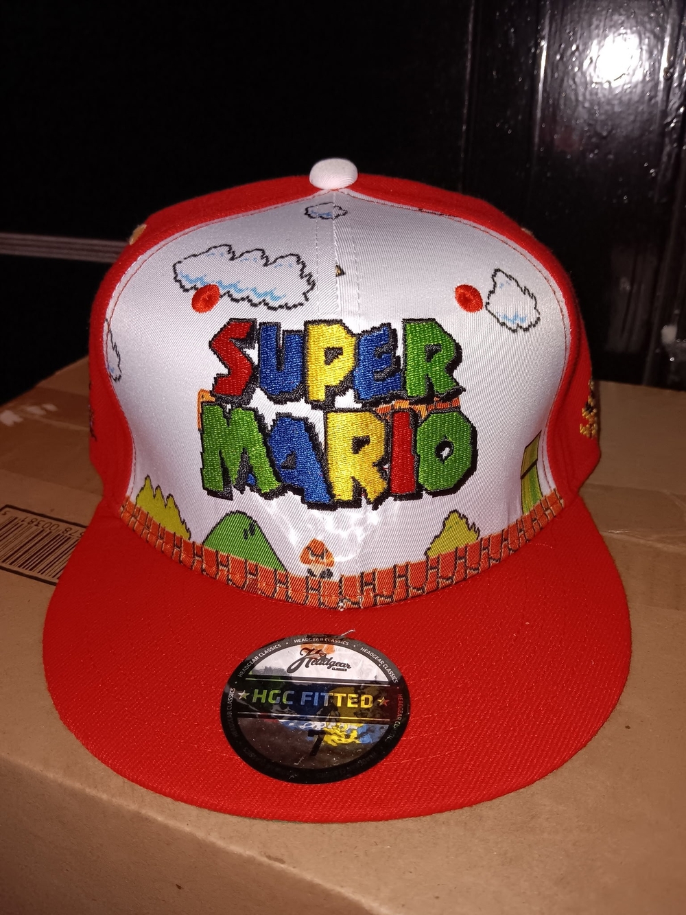 Super Mario Red and White Embroidered Fitted Hat